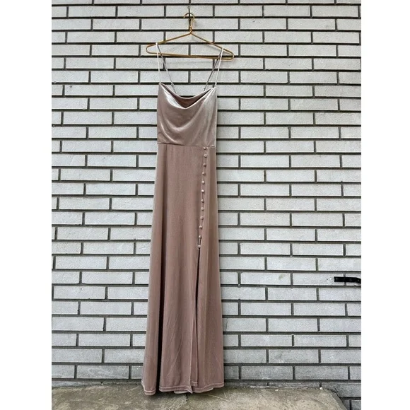 Revelry Billie Velvet Maxi Slip Dress Champagne Pink Cowl Neck 12 Glam  Formal